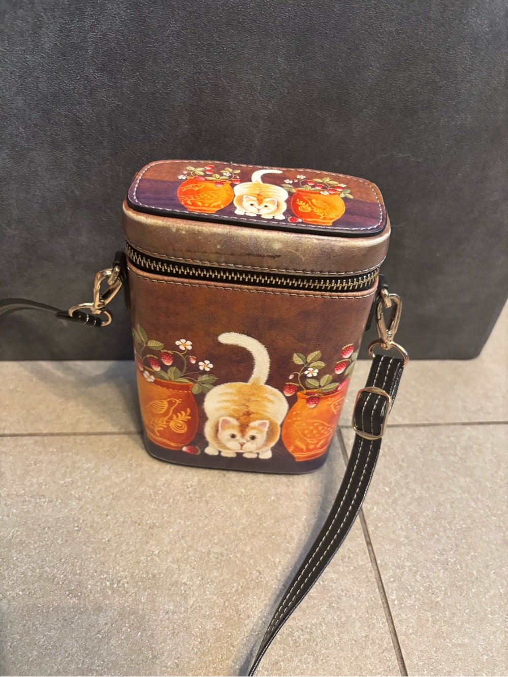 Sac bandoulière rigide APHISON Chat Vintage / Crossbody Phone Bag